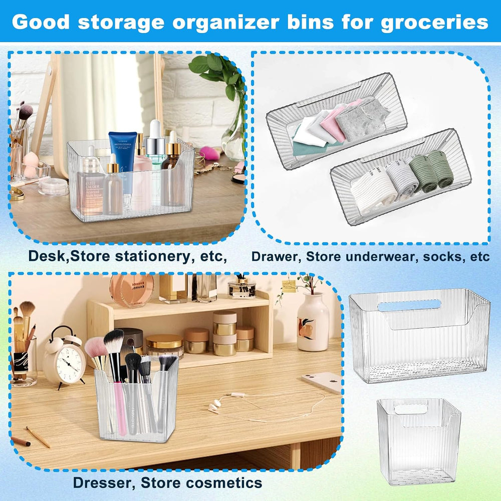 8 Pcs Storage Organizer Bins - Wall Mounted Basket in 2 Sizes, Clear Cabinet ...