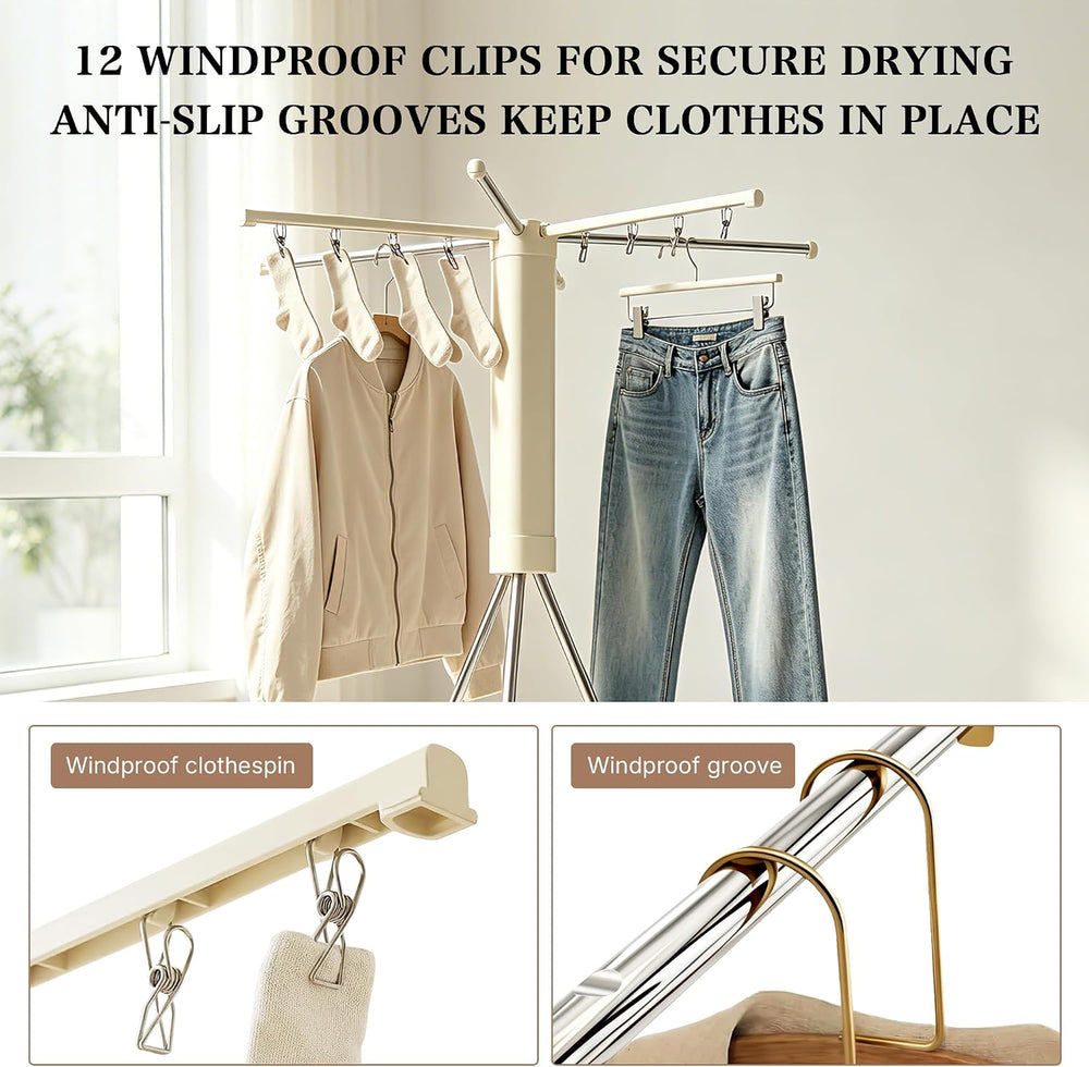 Foldable Clothes Drying Rack, Adjustable Windproof Laundry Drying Rack with G...
