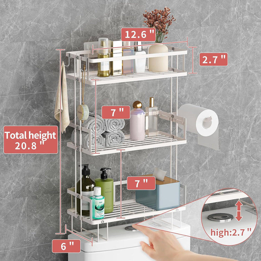 Godboat 3-Tier Over Toilet Storage Shelf, Wall-Mount with 2 Hook/Paper Rack