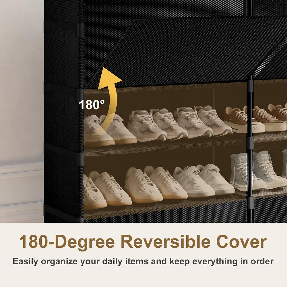 2 by 7 Tier Shoe Cabinet, 42-Pair Storage for Closet, Black