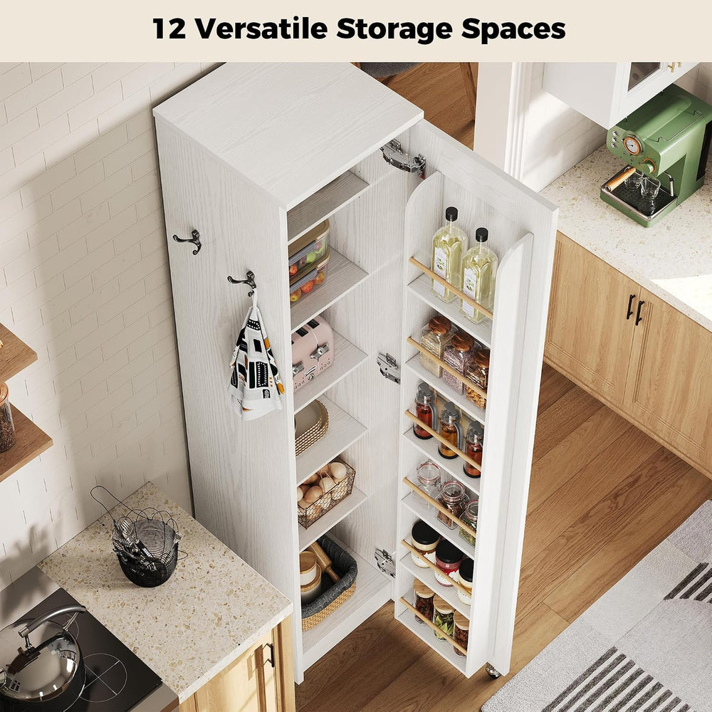 IRONCK Narrow Kitchen Pantry Cabinet, 72" H,Slim for Small Place, White