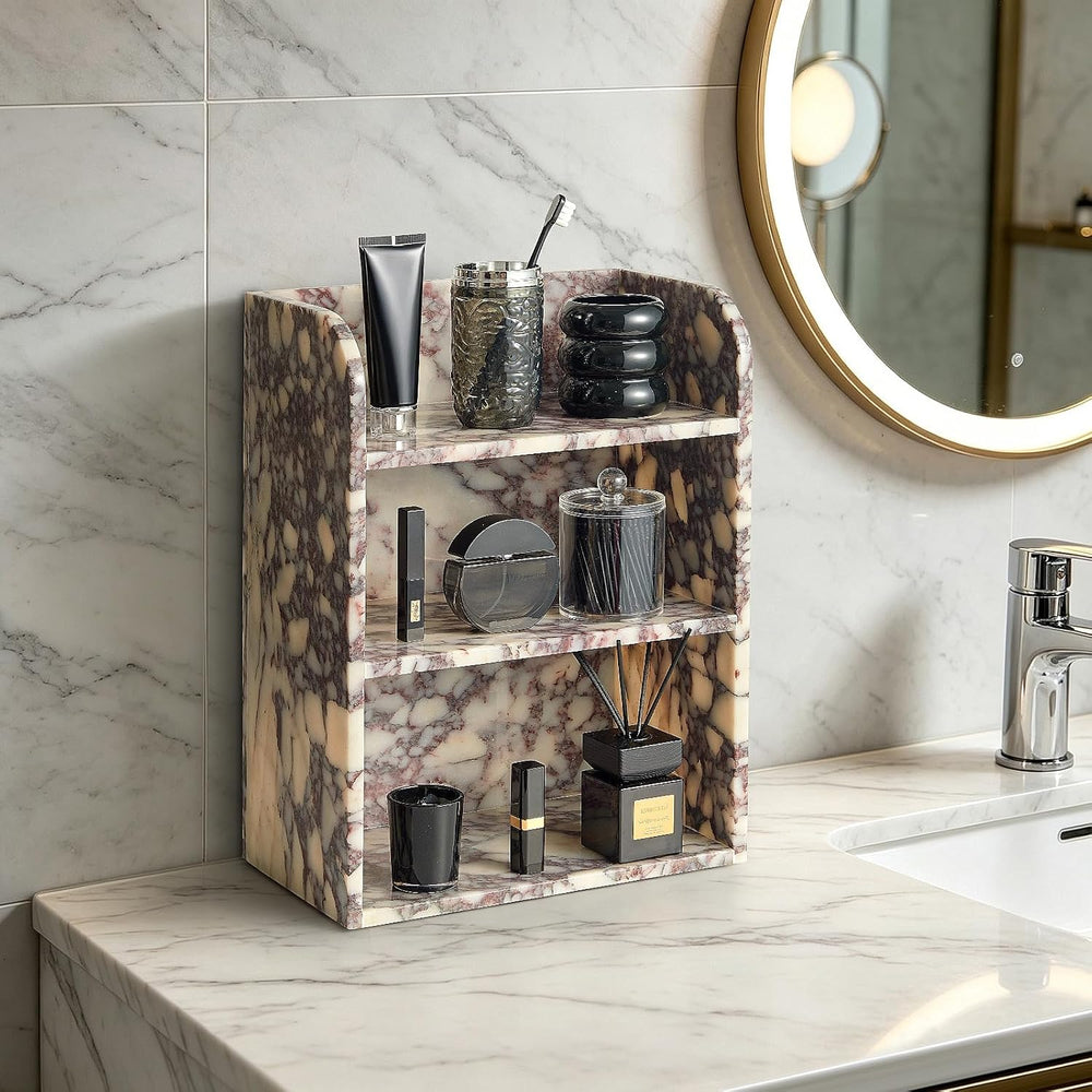Luxury Natural Marble Shelf, Tall 3-Tier Bathroom Counter Organizer Display