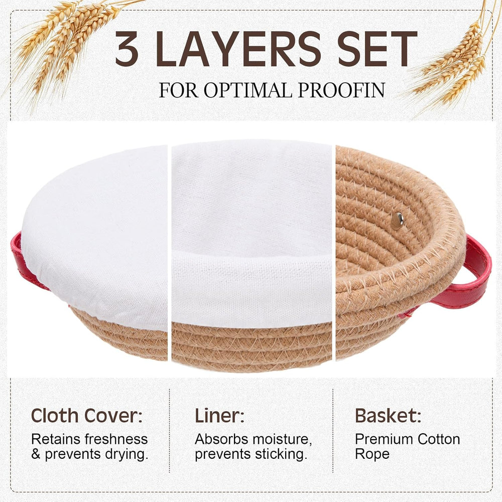 Hushee 6 Pack Mini Banneton Bread Proofing Basket Bulk Cotton Rope, Round