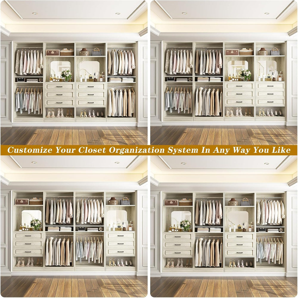 Unikito Closet System, 100" Closet Organizer with 6 Drawers & Mirrors