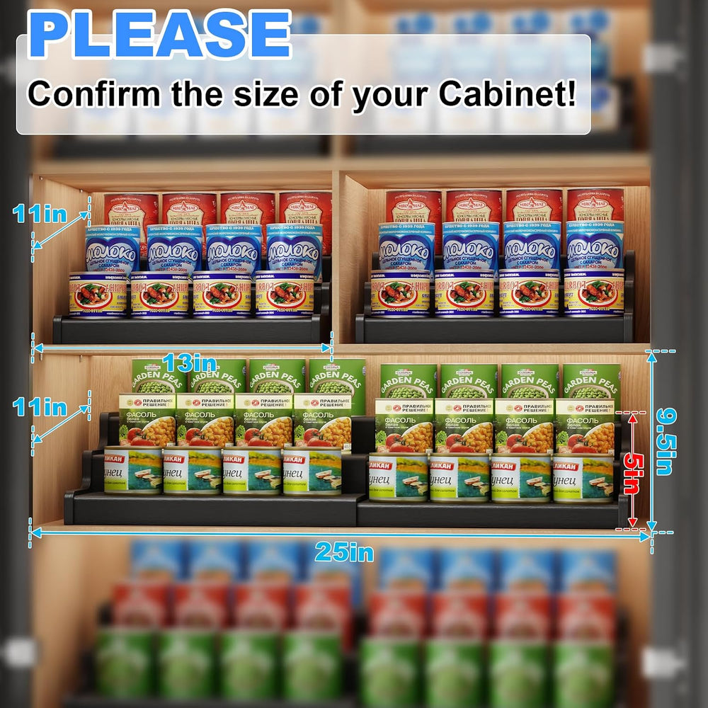 3-Tier Expandable Bamboo Can Organizer for Pantry, Holds 24 Cans, Black