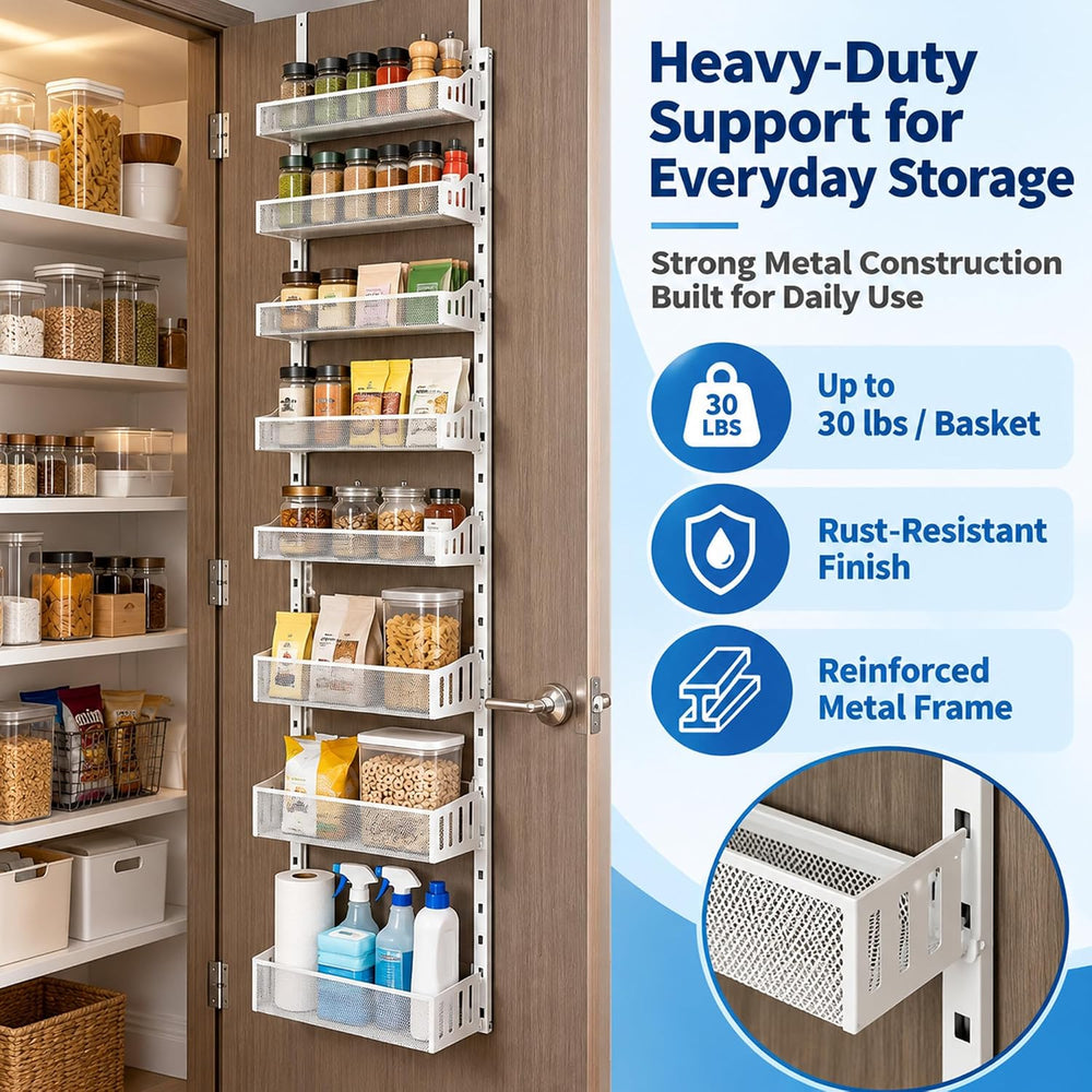 MOONEDGE 8-Tier Over the Door Pantry Organizer, Metal Door Storage Rack