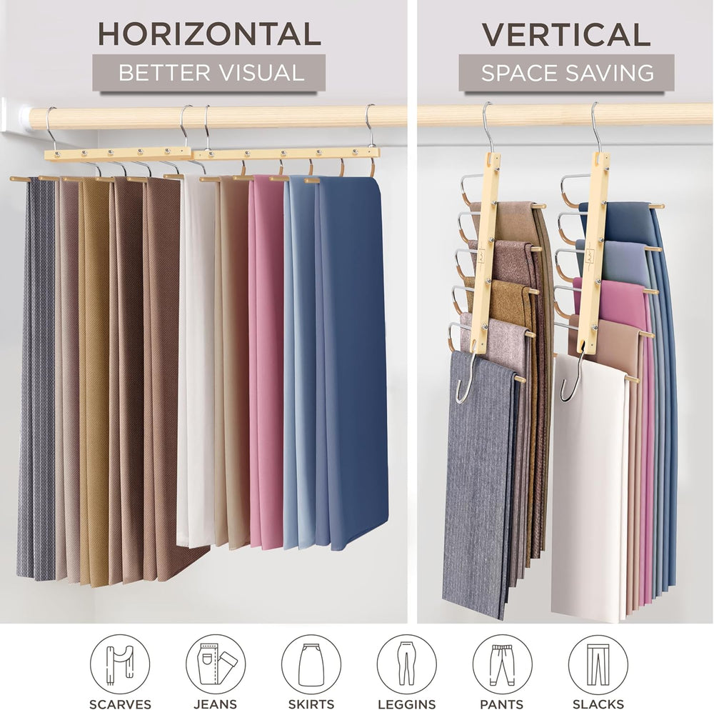 MORALVE Pants Hangers Space Saving - 4 Pack European Beechwood Scarf and Jean...