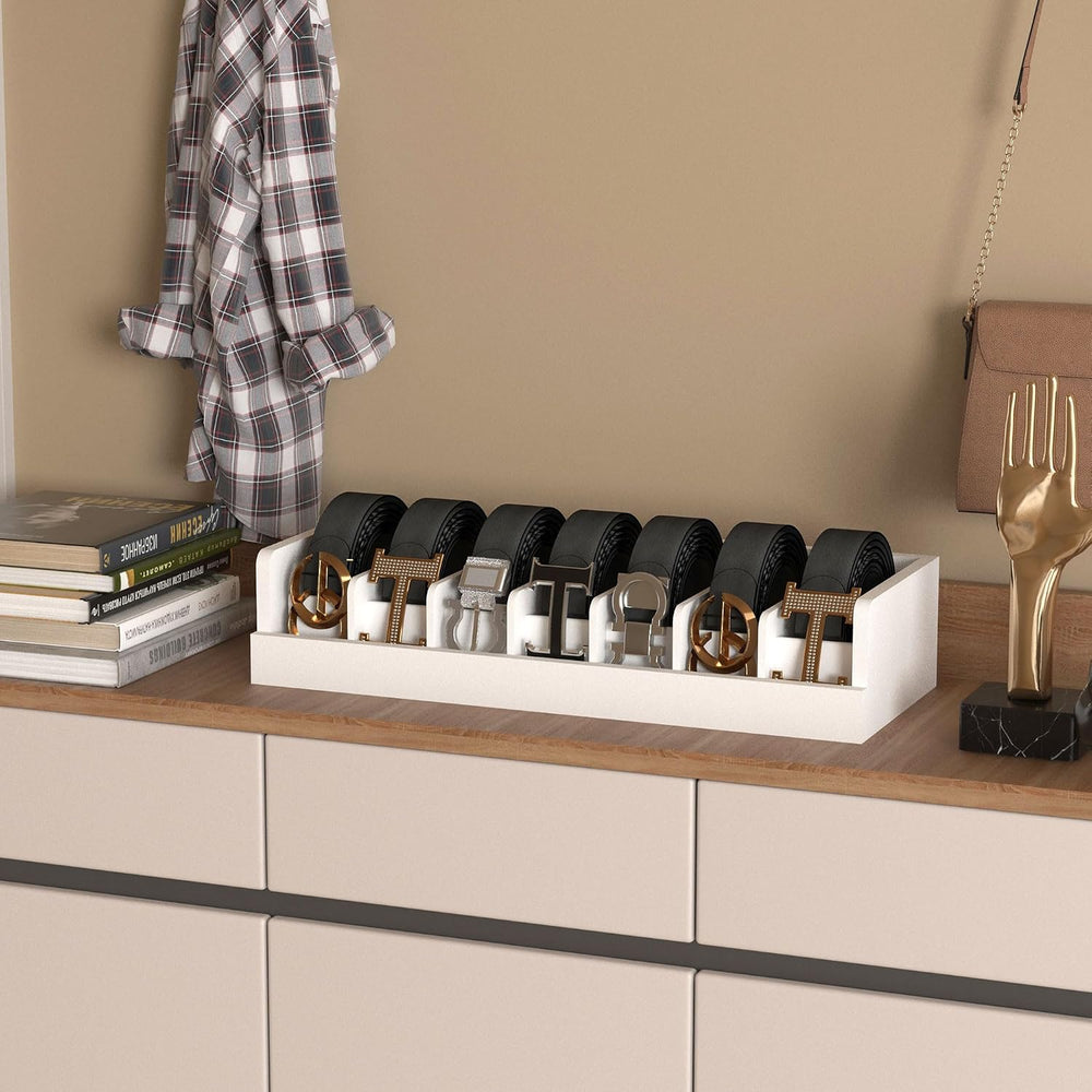 Belt Storage Organizer Box - 7 Grids Bamboo Belt Organizer for Closet | Woode...