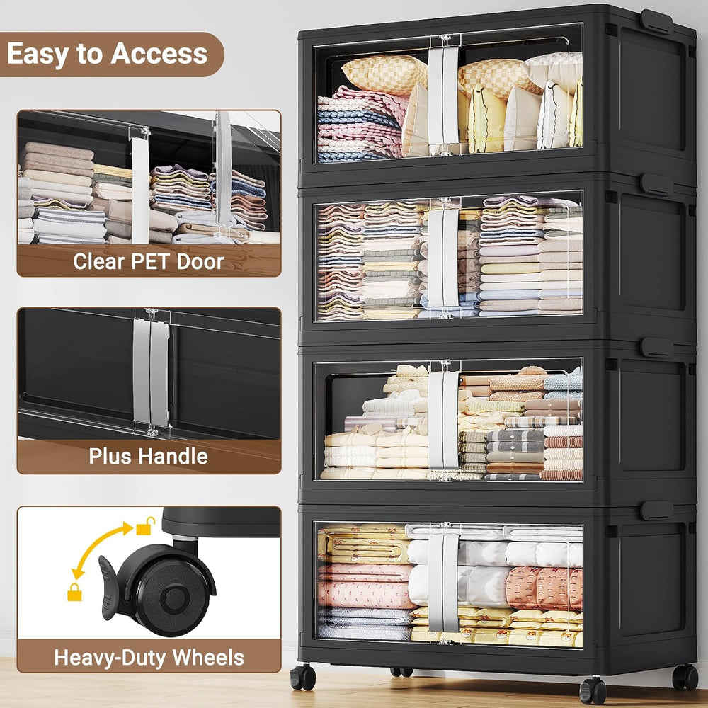 BROVIEW 480QT Stackable Storage Bins with Lids, 120Gal Extra Large Collapsibl...