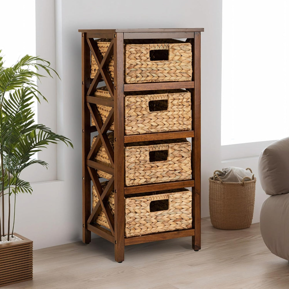 4 Tier X-Side End Storage Cabinet, Walnut