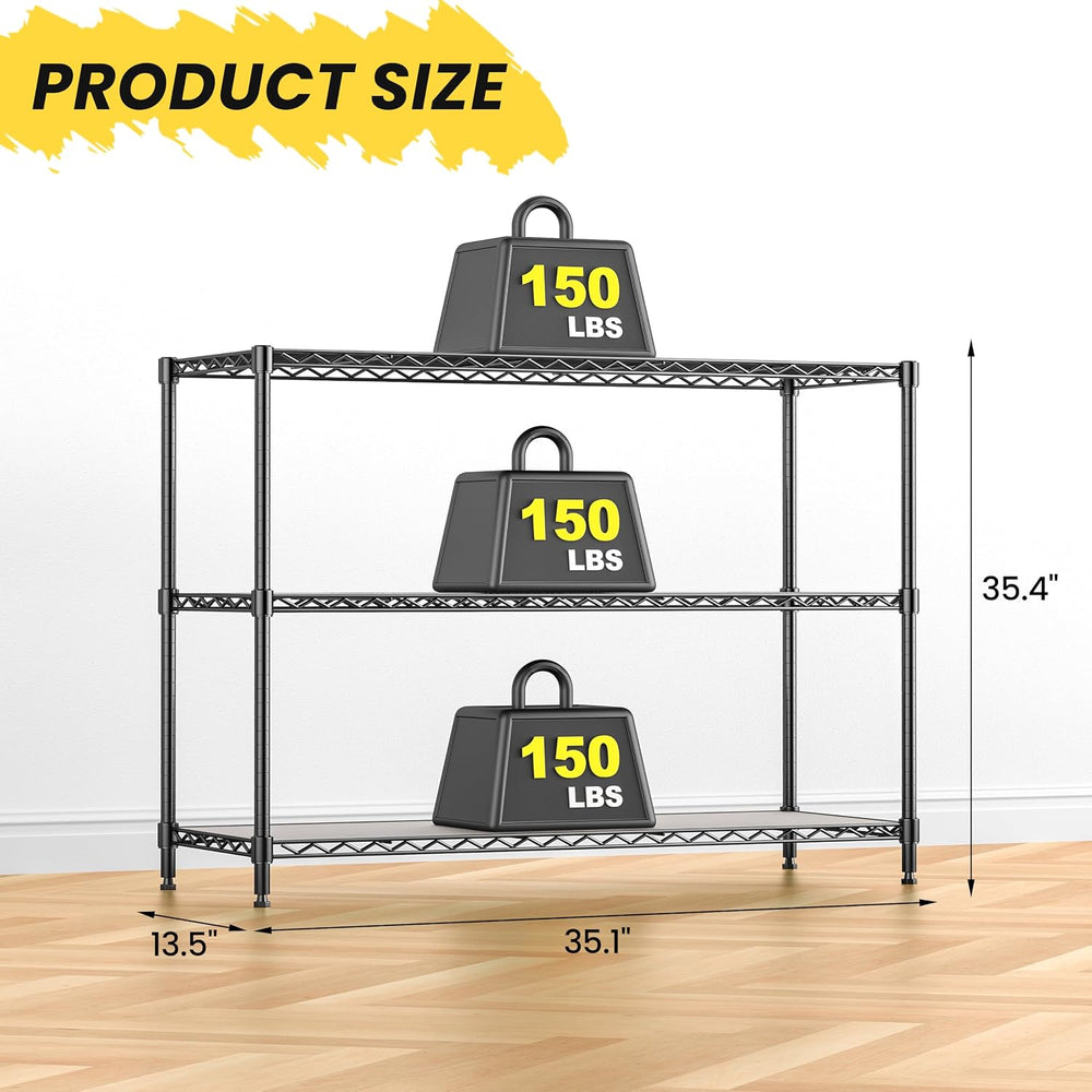 3-Shelf Adjustable Storage Shelves 35.1" W x 14" D x 36" H Met...