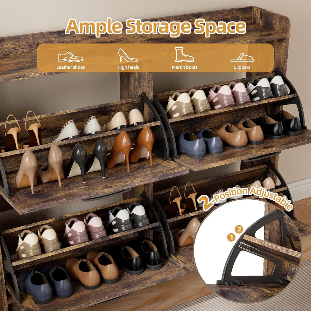 Shoe Storage Cabinet with 4 Flip Drawers, Freestanding Hidden Shoe Cabinet wi...