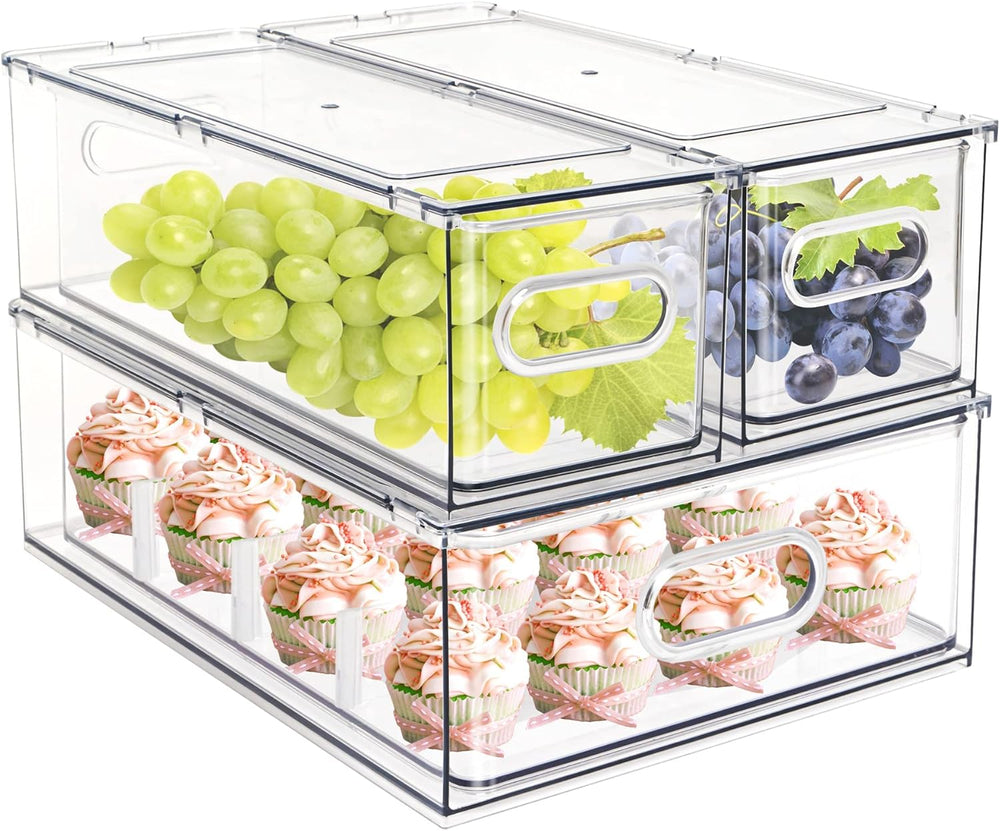 MineSign Set of 3 Stackable Refrigerator Organizer Bins Pull-Out Drawers