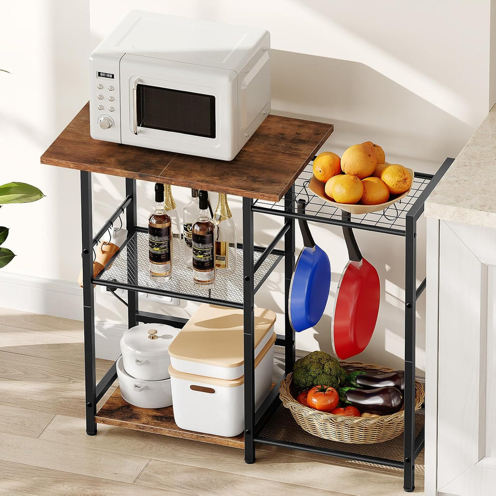 HOOBRO Bakers Rack with Power Outlet, Microwave Stand with Pots Rack, Kitchen...