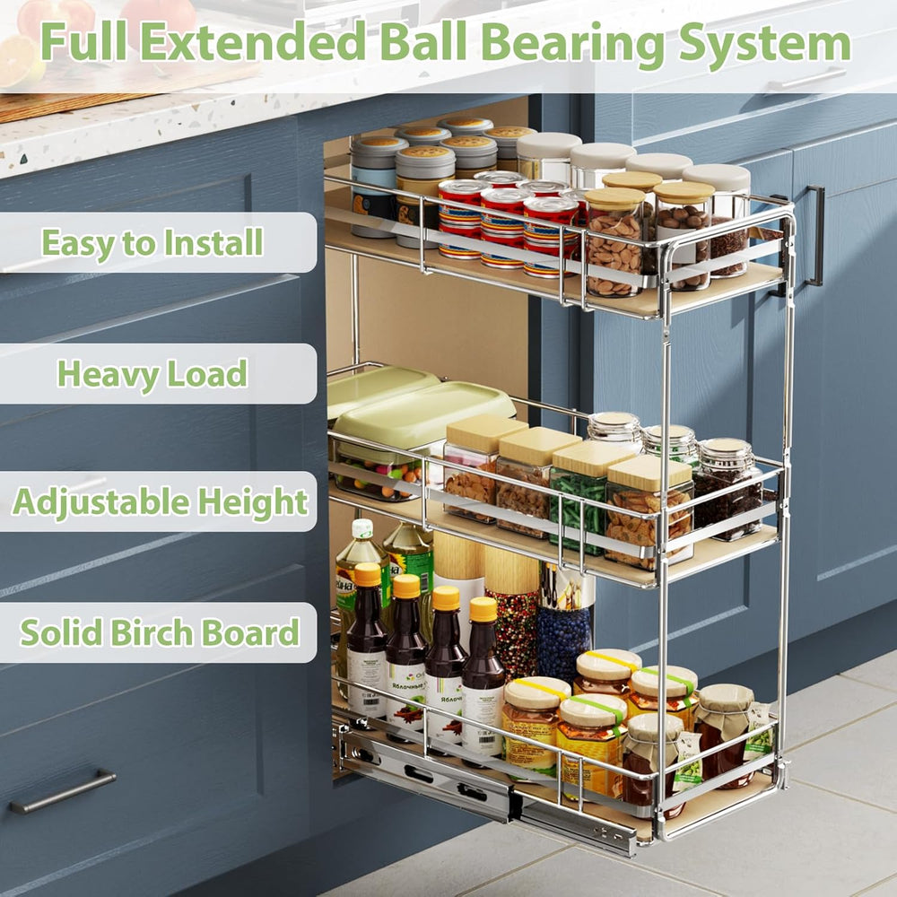ROOMTEC 3-Tier Pull Out Cabinet Organizer Spice Rack for Narrow Cabinet 8&quo...