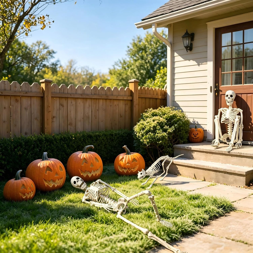 Lighted Human & Cat Skeleton Halloween Decorations Outdoor/Indoor