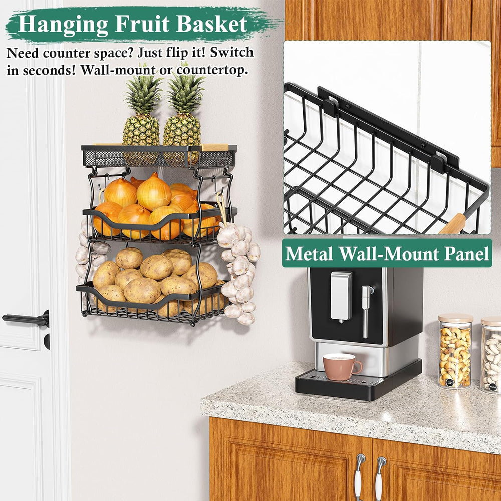 3-Tier Fruit Basket Fits Under Standard Upper Cabinet, 17.2" H