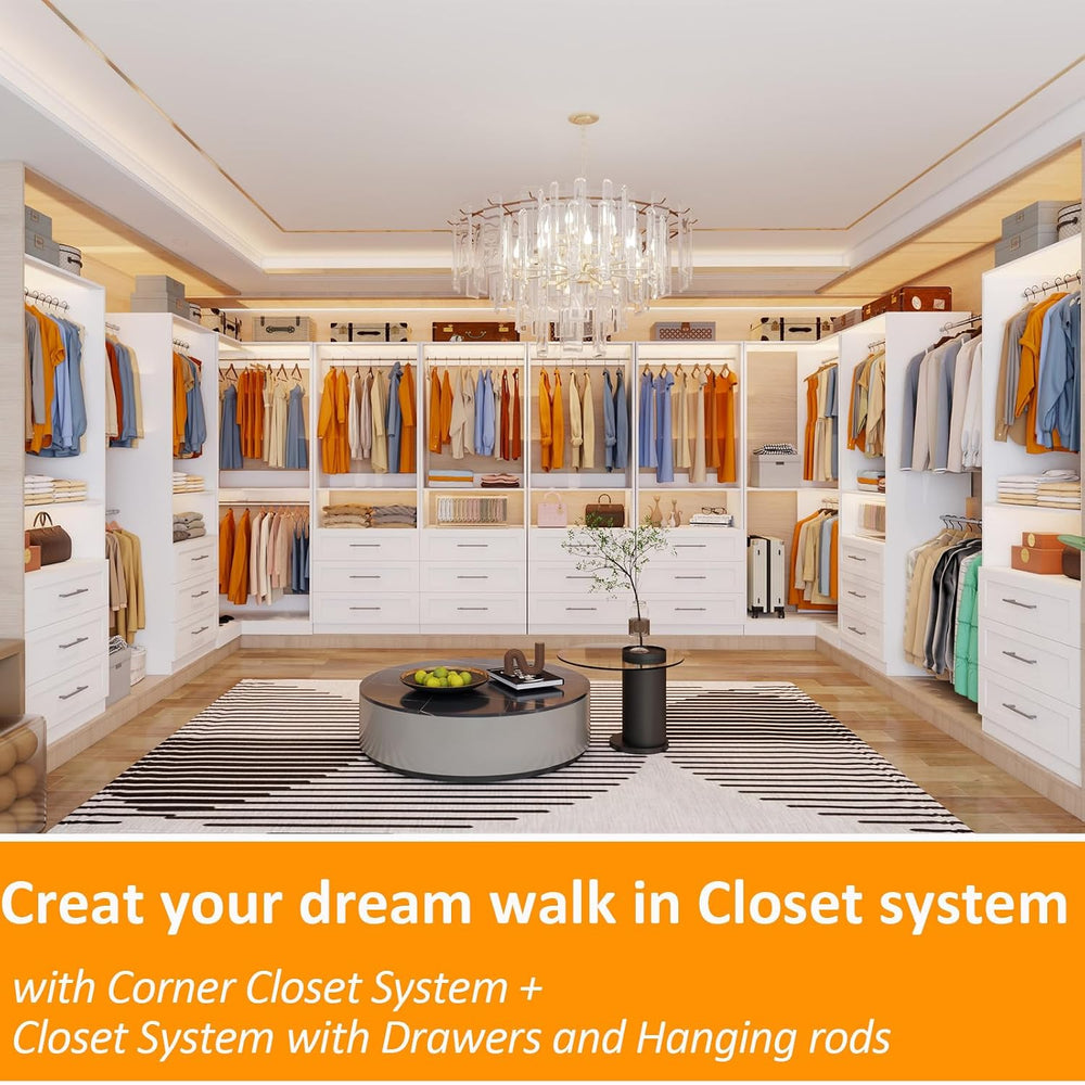 Closet System with 6 Wooden Drawers, 6.5-16FT Corner Closet Organizer System ...