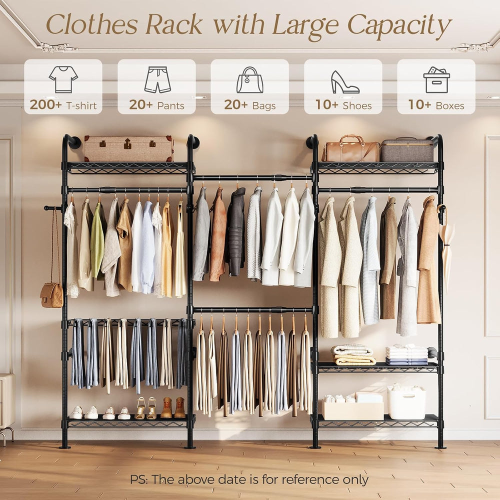 Closet Organizers Wall Mounted Closet System, 3-Row Heavy Duty Garment Clothe...