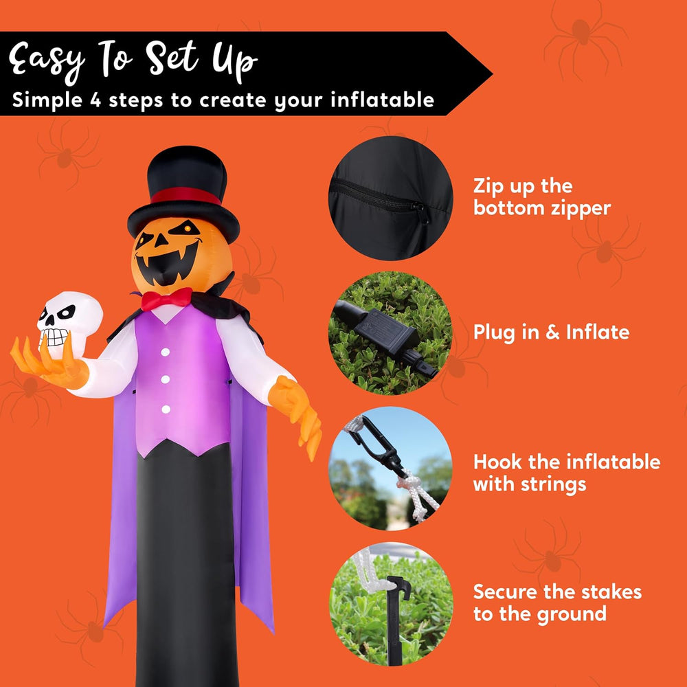 Joiedomi 12FT Giant Halloween Inflatable Pumpkin Ghost Vampire with Skull, Ha...