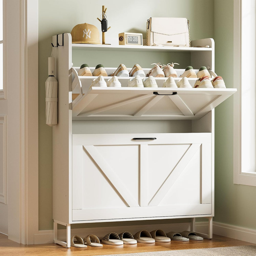 Urban Deco Shoe Storage Cabinet for Entryway, 2 Flip Drawers Shoe Organizer, ...