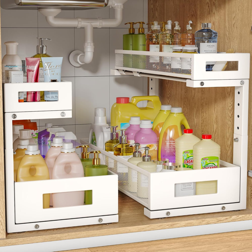 2 Pack 19IN Depth Under Sink Storage Organizer, Large 2-Tier Elegant Mesh Pul...