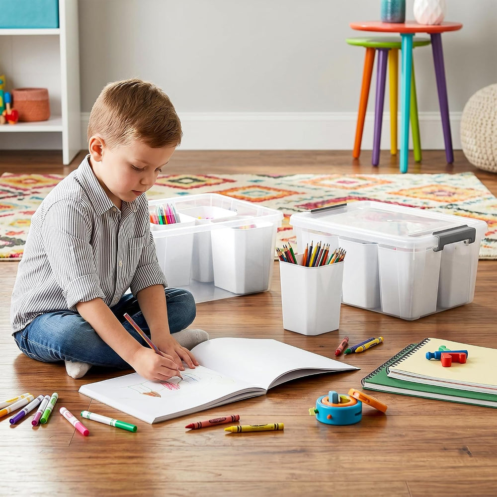 Citylife 17QT 2-Pack Clear Storage Bins with Lid 6 inserts Stackable