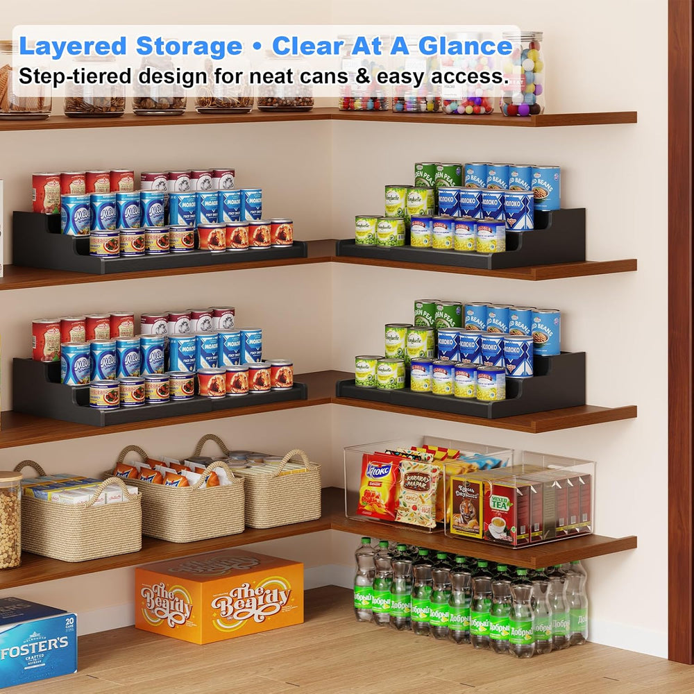 3-Tier Expandable Bamboo Can Organizer for Pantry, Holds 24 Cans, Black