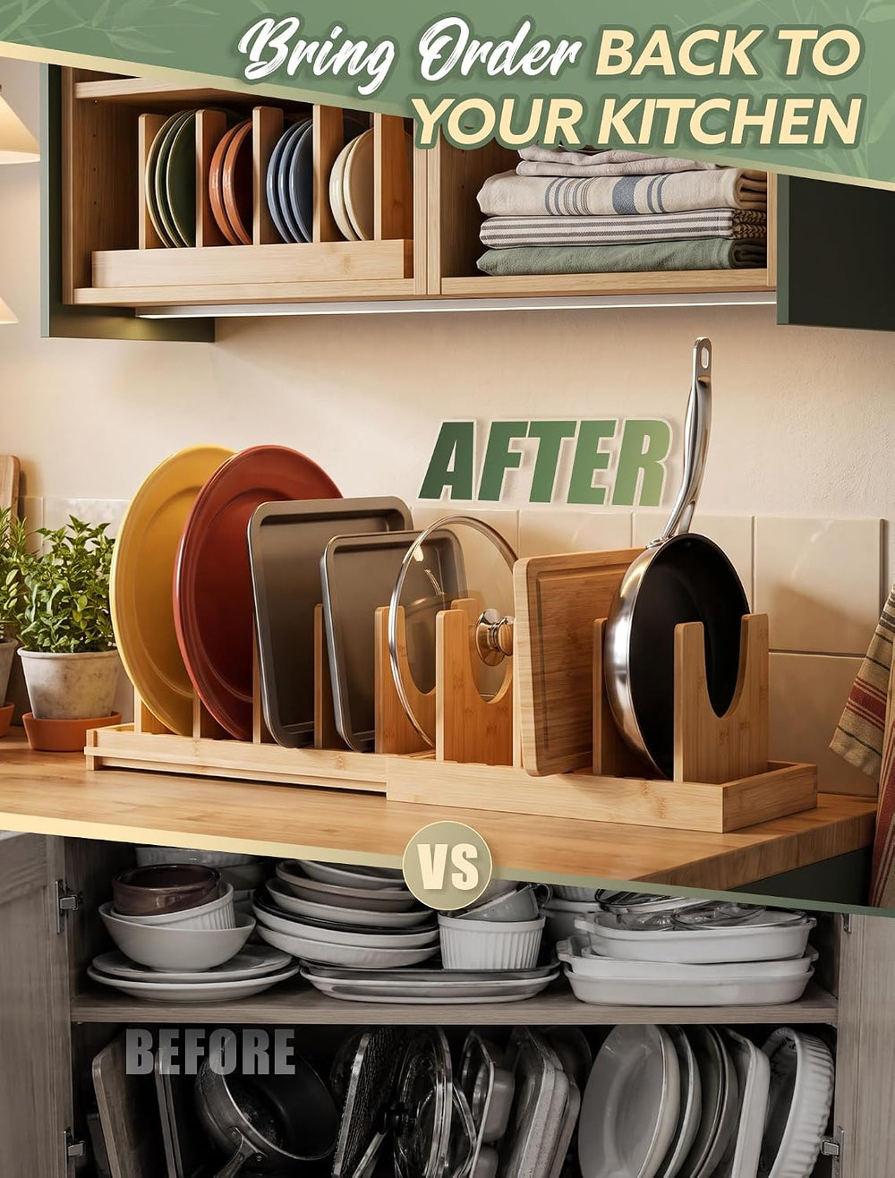 Pots and Pans Organizer Under Cabinet, Expandable Pot and Pan Rack