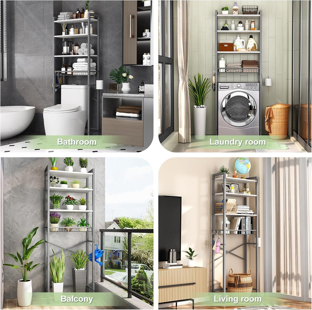 Over-The-Toilet Storage Rack, 4-Tier Bathroom Organizer Shelf Over Toilet wit...
