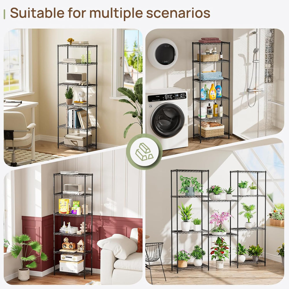 6Tier Adjustable Storage Shelves Metal Wire Shelving Standing Shelf