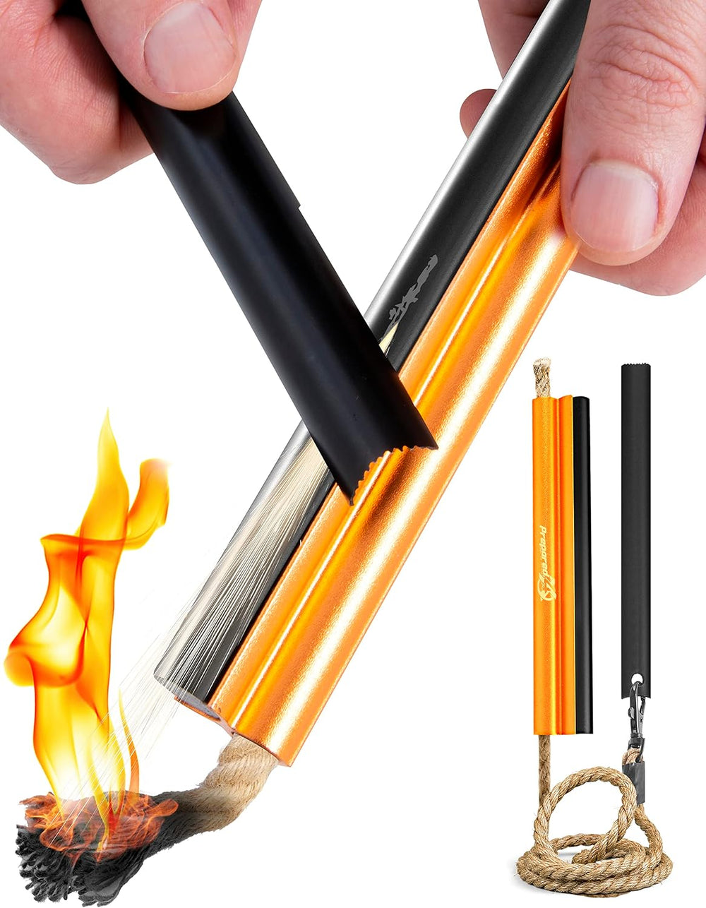 PREPARED4X Fire Starter Survival Tool, Ferro Rod Flint and Steel Kit