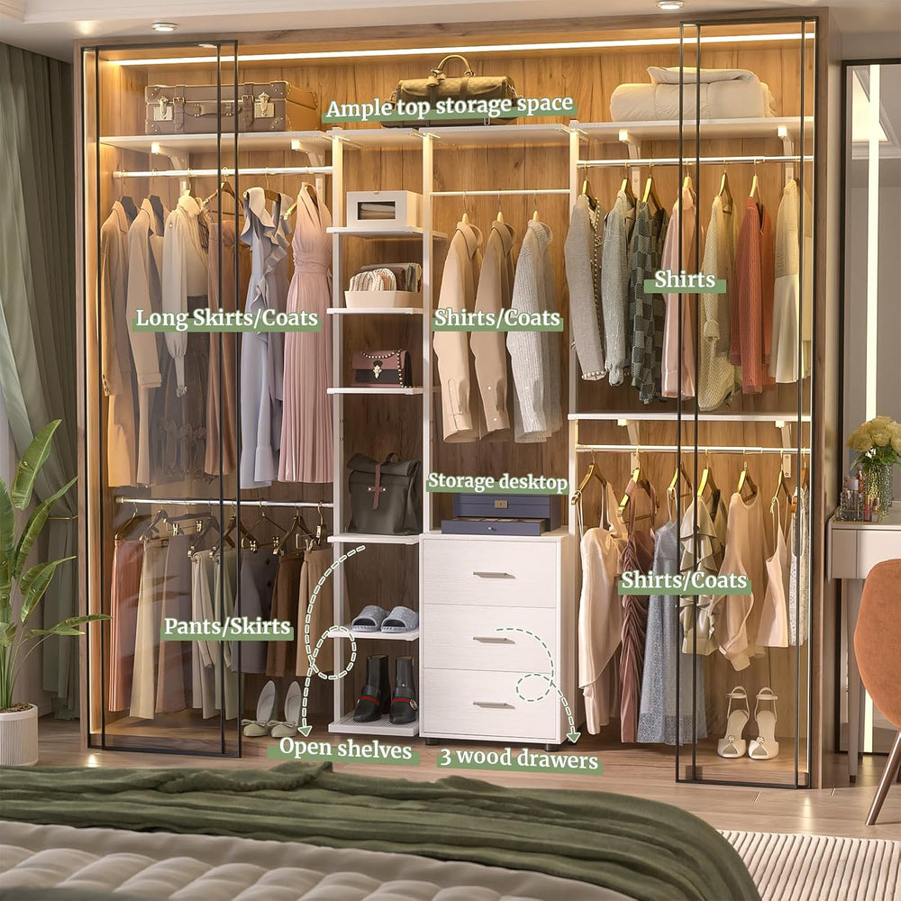 Aheaplus Closet System with Drawers, Closet Organizer System Storage with She...