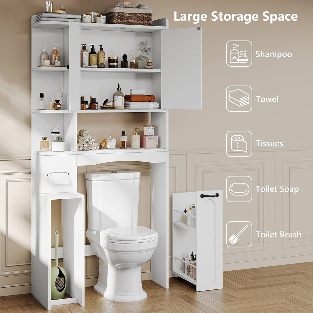 Over The Toilet Storage Cabinet with Pulley & Arched Doors, White