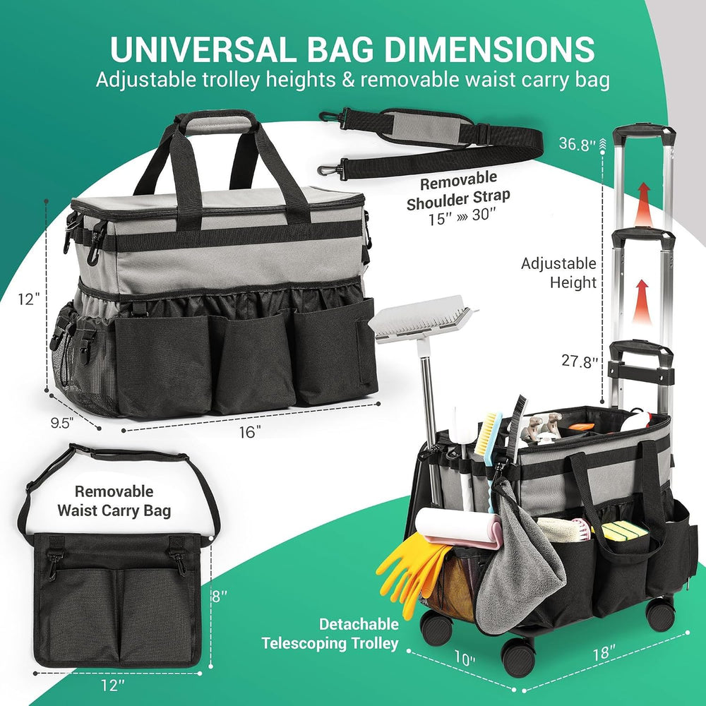 Rolling Cleaning Caddy Bag w/Detachable Trolley & Lid (Gray)