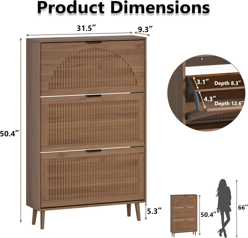 BORNOON Shoe Cabinet for Entryway with 3 Flip Drawers, Slim Wooden Shoe Stora...
