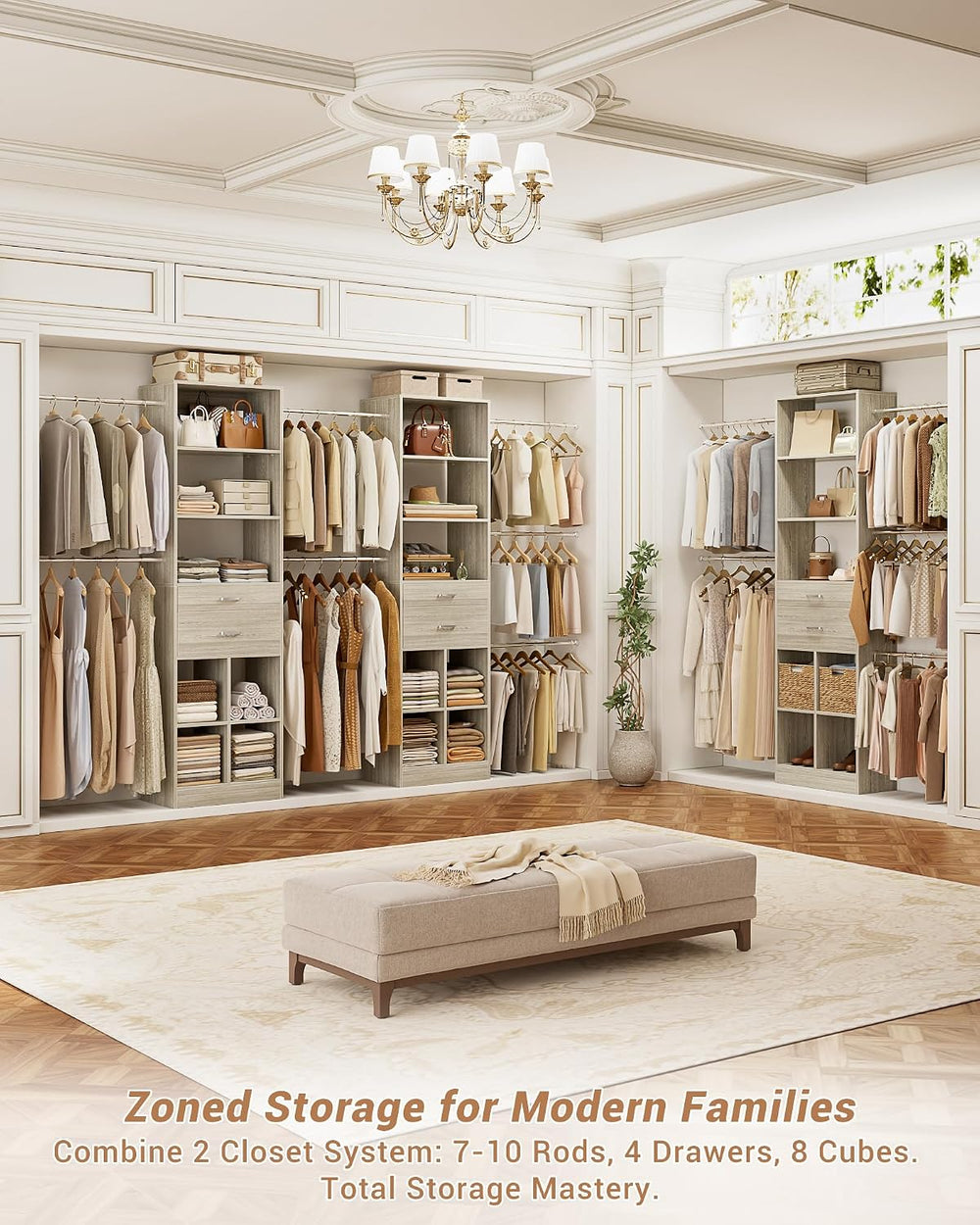 Besiost Small Closet System, 3.2-6.8FT Small Closet Organizer with 5 Hanging ...