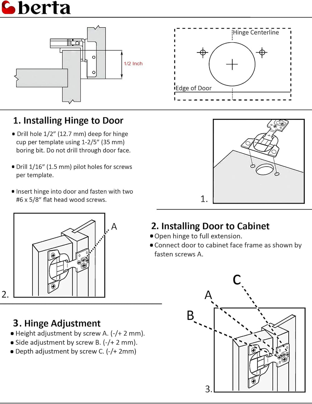 Berta, 20-Pack 1/2" Overlay 105° Soft Close Face Frame Cabinet Hinges