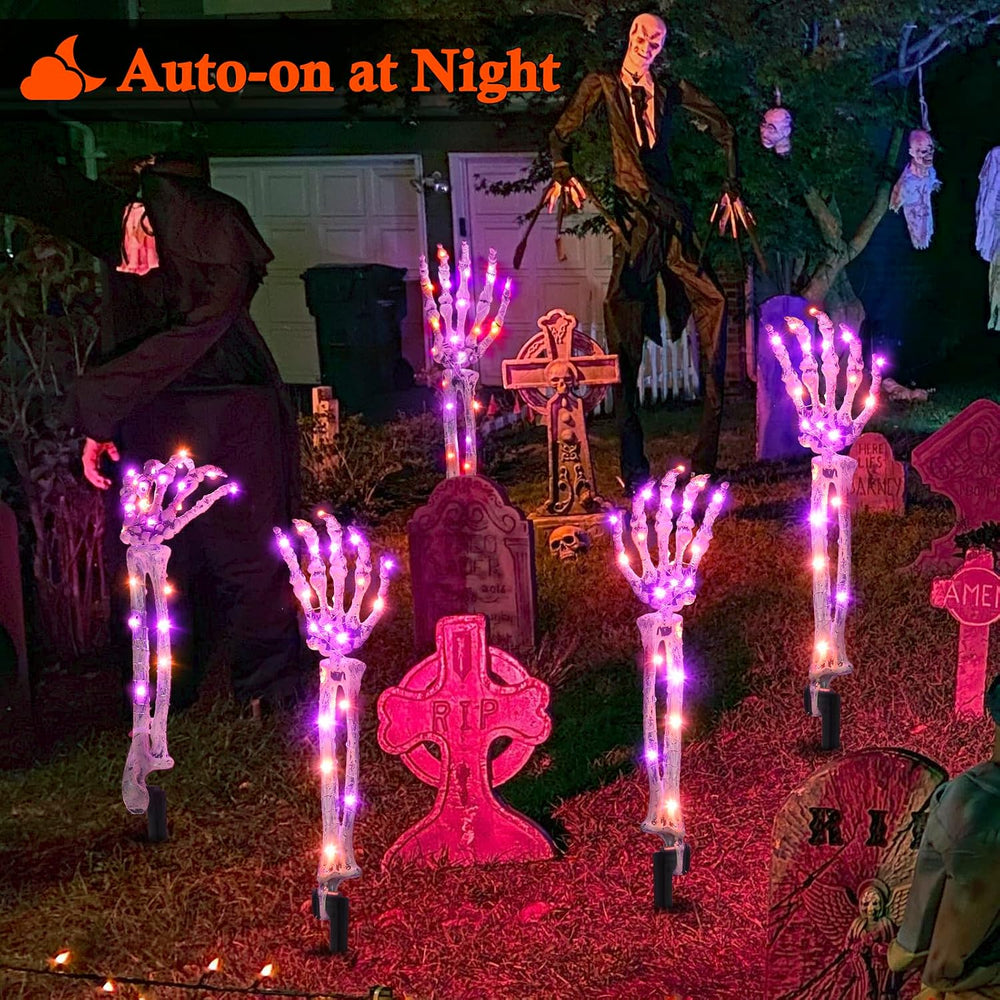 5-Pack Halloween Decorations Outdoor, Solar Lighted Skeleton Arm Stakes
