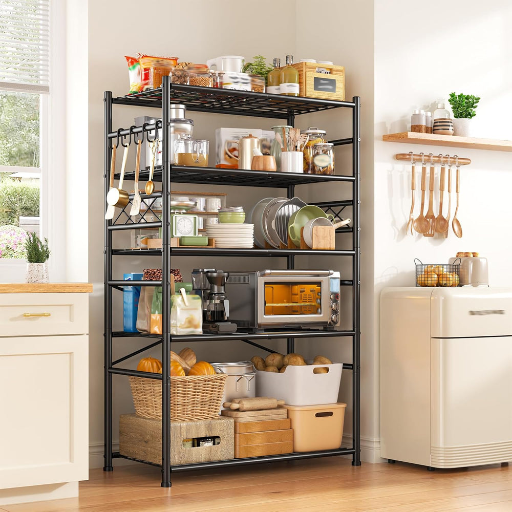 DurayLoly Heavy Duty 5-Tier 1000LBS Metal Shelving with 4 Side Hooks, Black