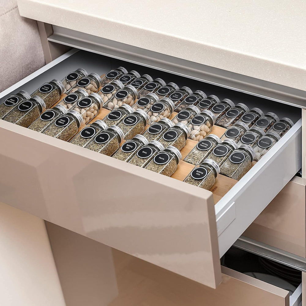 Bamboo Spice Rack Tray - Spice Drawer Organizer for Kitchen Cabinets Storage ...