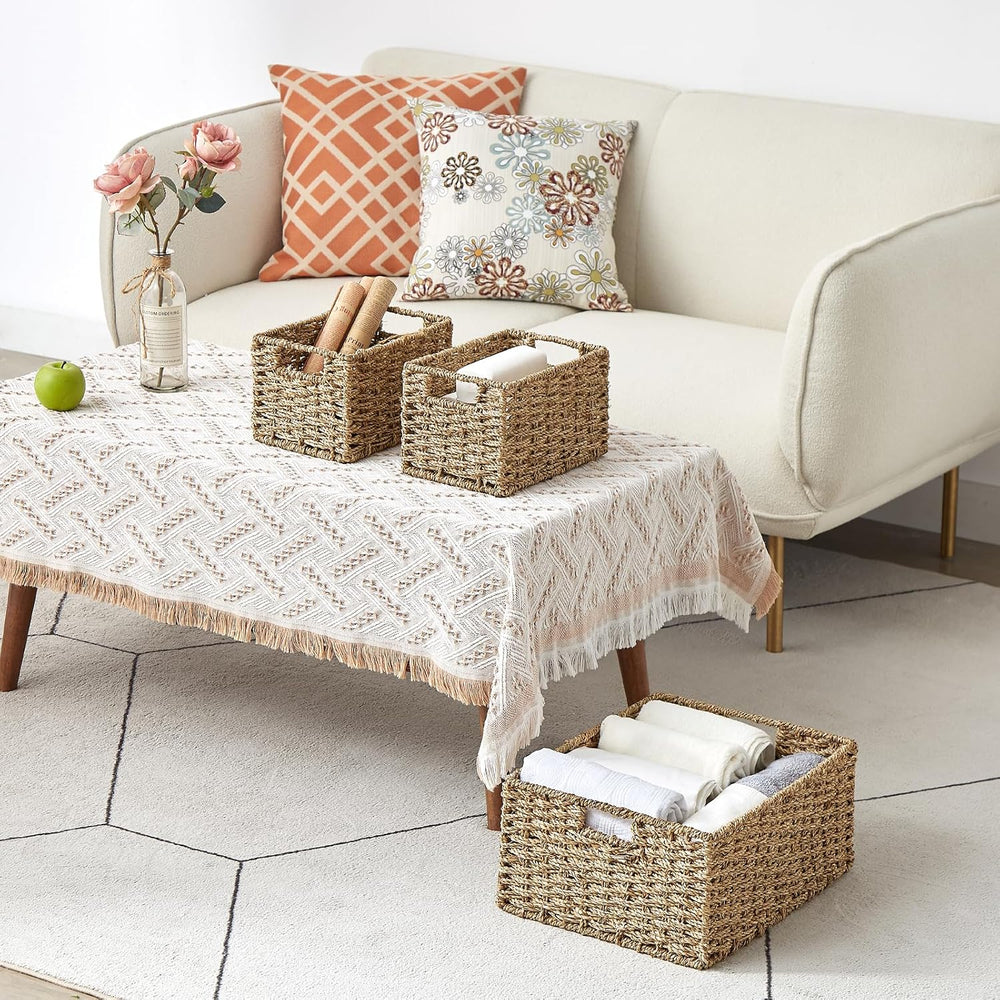 Vagusicc Wicker Basket, Seagrass Wicker Storage Basket with Built-in Handles,...