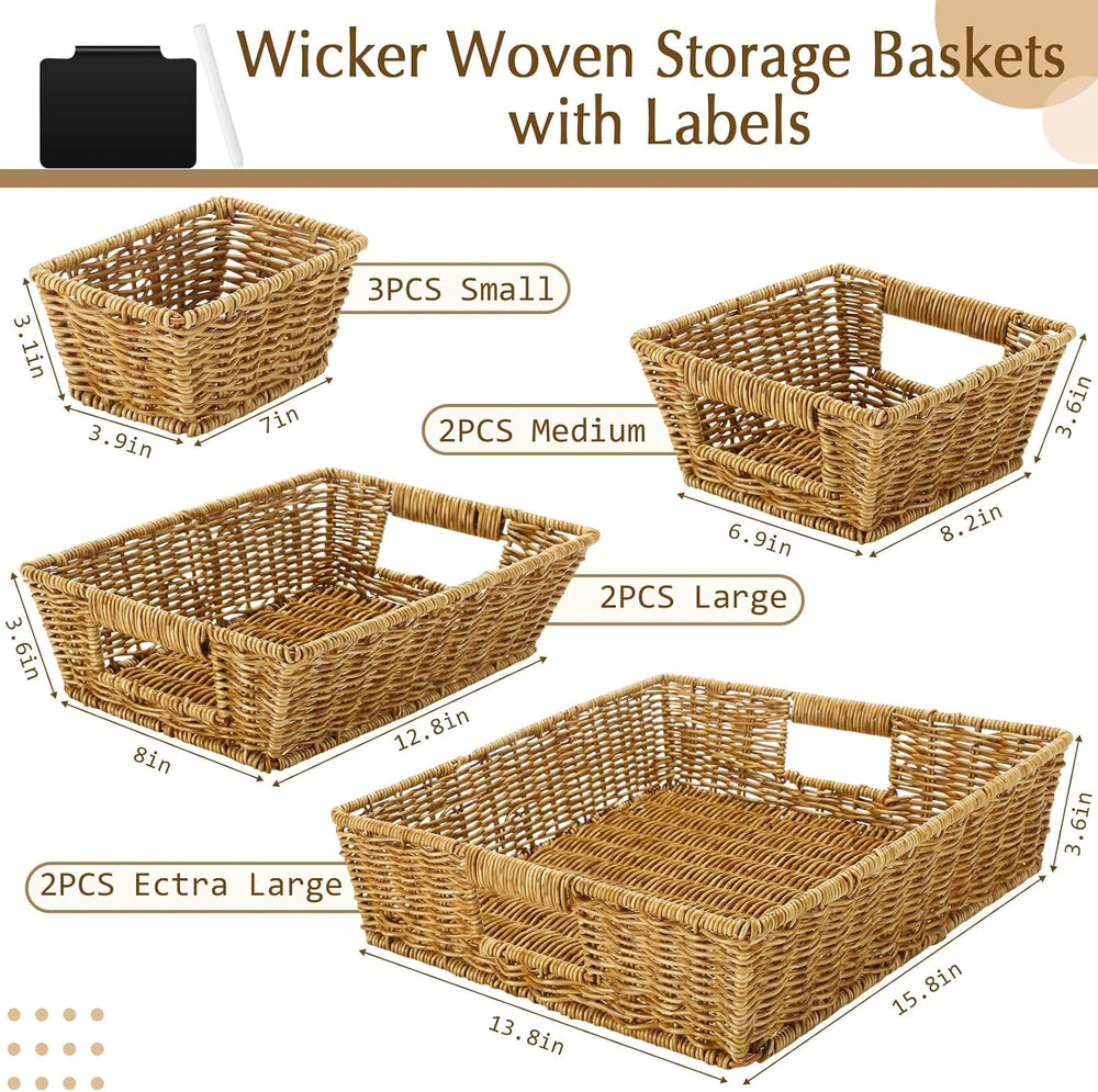 Marsui 9 Pcs Wicker Storage Baskets for Pantry Organization with Handle Label...