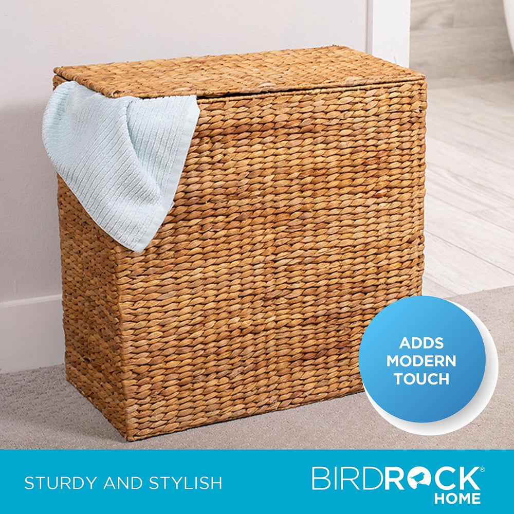 BirdRock Home Water Hyacinth Laundry Hamper Divided Interior - Hand Woven Hya...