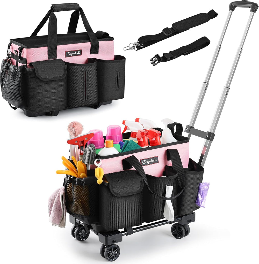 Chyaidach Rolling Cleaning Caddy, Cleaning Supplies Organizer with Trolley, W...
