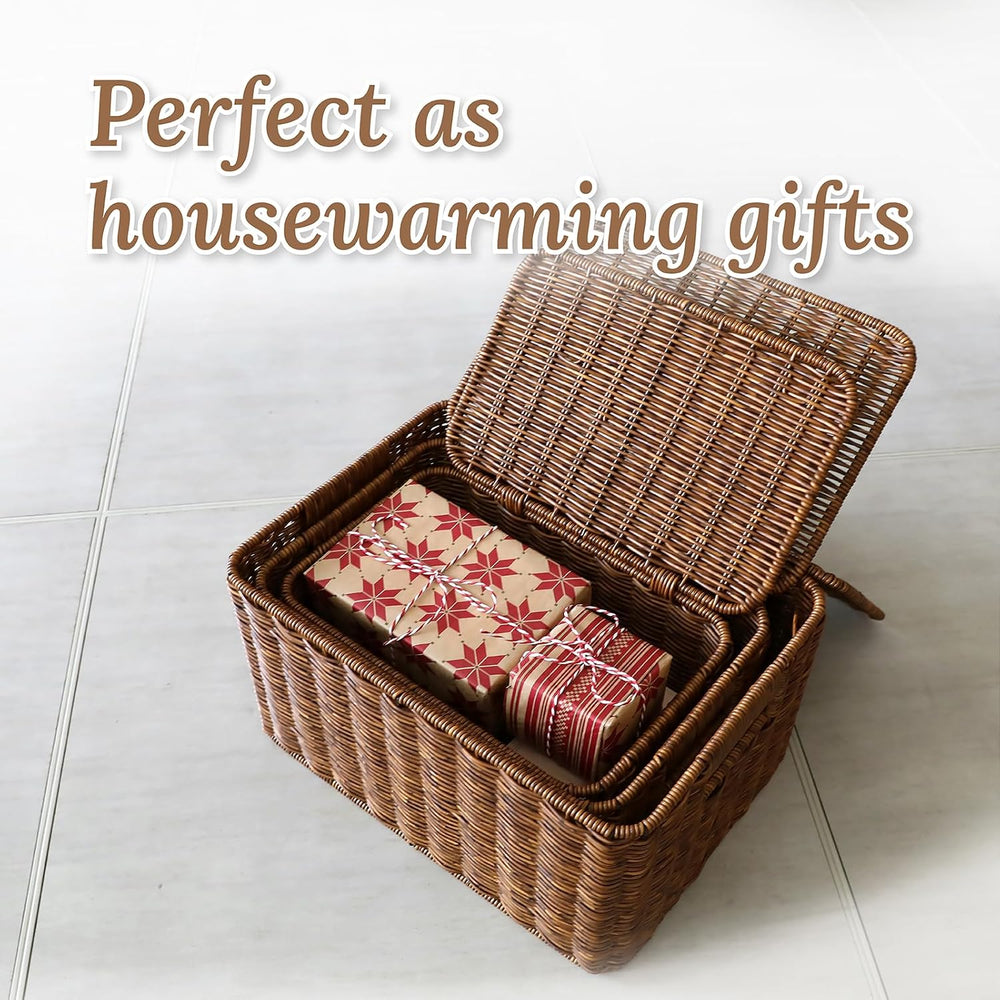 WeeNest Baskets with Handles, Wicker Storage, Shelf Boxes for Organizing, Sta...