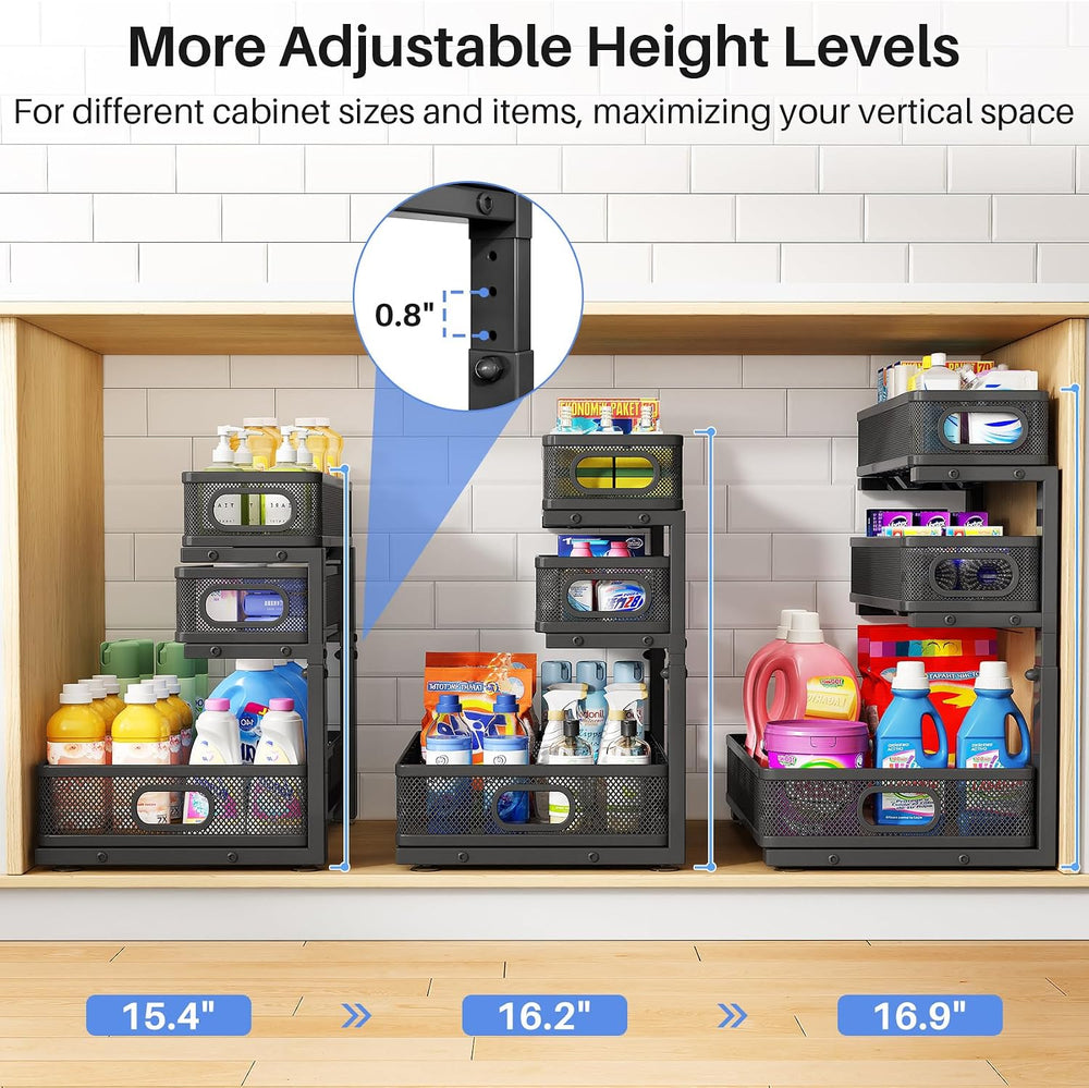 Under Sink Organizer, 3-Tier Thickened Metal Pull out Cabinet Organizer Shelf...