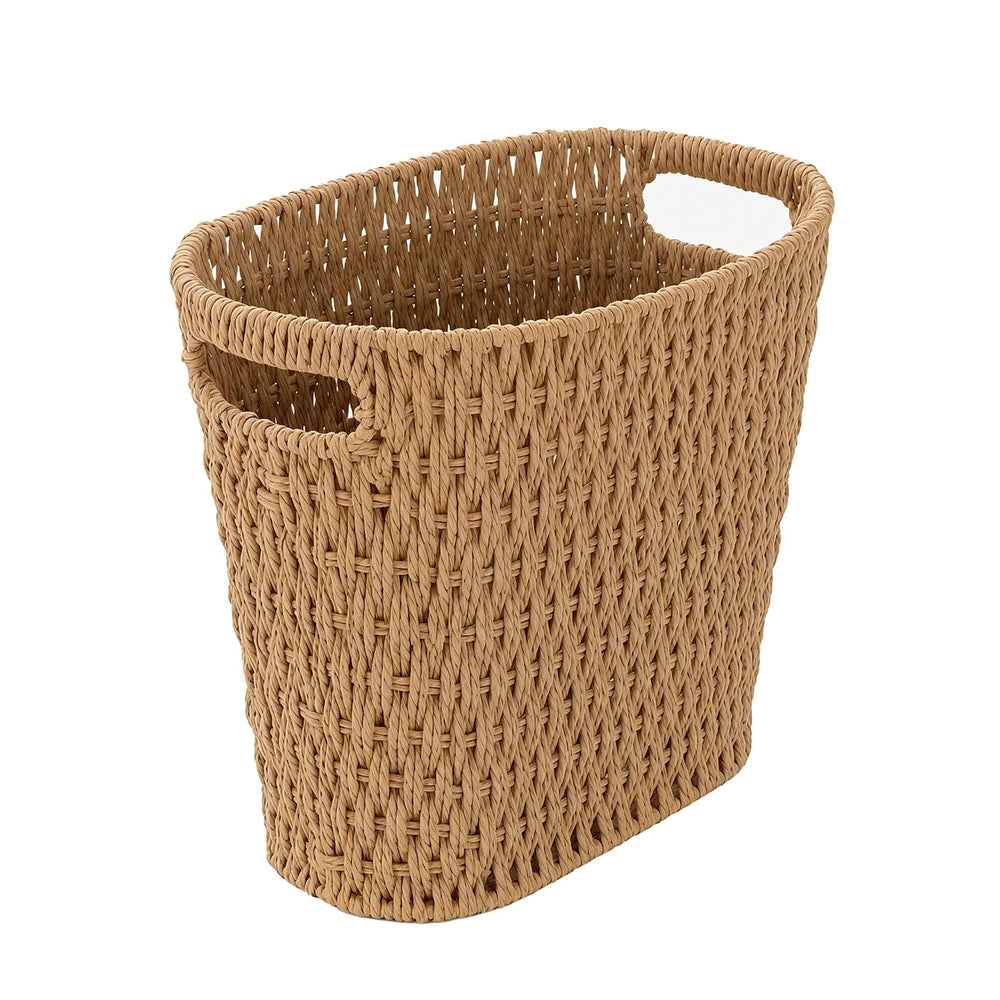 3 Gallon Wicker Trash Can, Paper Rope Small Bathroom Trash Can, Oval