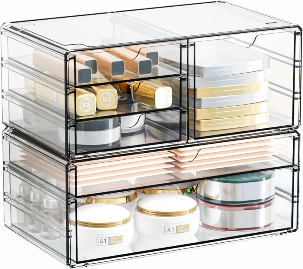 2 Pack Acrylic Drawer Organizer With 6 Drawers,Stackable 11.1” Large Clear St...