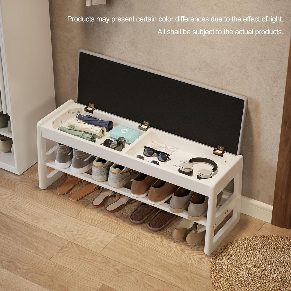 AQIMUELE Shoe Rack Bench, Wooden 2 Tiers with Flip-Top Storage